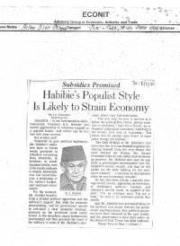 Habibie's Populist Style Is Likely to Strain Economy