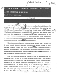 Indonesia's Economic Outlook and Asian Economic Integration