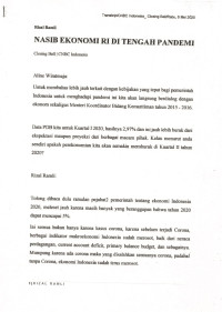 Nasib Ekonomi RI di Tengah Pandemi