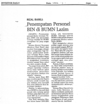 Penempatan Personel BIN di BUMN Lazim